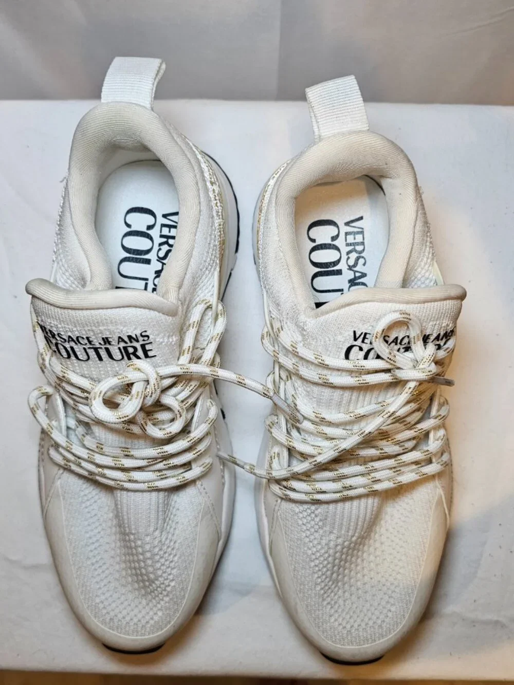 Versace Jeans Couture Dynamic Logo Sneakers White Gold Women's US 5